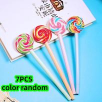 7-Pack of Black Gel Pens with Random Colors, Lollipop-Shaped, 0.5mm Ballpoint Pens, Student Stationery, Fresh Style, Essential for Study and Office, B