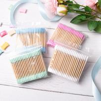 100 vnt/partias/maišelis saldainių spalvos dvigalviai medvilniniai tamponai Cotton Stick makiažo priemonė mėlyna