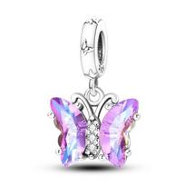 Nauja 925 sterlingų sidabro violetinė Murano karoliukų našlaičių gėlė kabantis žavesys, tinkantis originaliam prekės ženklo apyrankei ir karoliui, 925 papuošalų dovana white