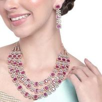 Apakinti Dulhan Estele 3 sluoksnių rožinio aukso spalvos rubino akmenų karoliai moterims