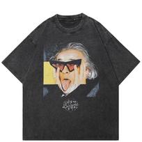 Streetwear Black Humor Graphic Washed Black T-Shirt Cotton Unisex Tops Tees Summer Short Sleeves T Shirt XL juoda