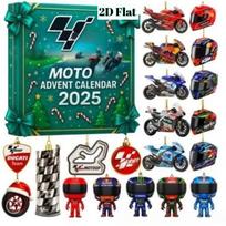 Motokroso Advento kalendorius 2025, 24 dienos Kalėdų atgalinės atskaitos su mini motokrosais, lenktynininkų figūrėlėmis, įrangos pakabukais, papuošalais, 2D akrilinis motociklo dekoras 2D Flat žalia