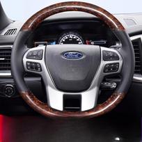 For Ford Ranger 2016 2017- Everest 2016- Hand-Stitched black  Leather Peach Wood Grain Car Steering Wheel Cover style 1