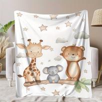 Mielas gyvūnų flanelės pledas su dramblio ir žirafos raštu vaikų miegamojo dekoravimui Šiltas minkštas patogus pledas sofai kėdei 75x90cm white