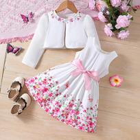 Children's Clothing New Products for Girls Spring and Summer Floral Dress + Cardigan Jacket TZ1033-D 90cm balta