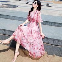 2026 Summer French Niche High-Waist Chiffon Dress 2XL rožinė