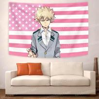 Katsuki Bakugo Tapestry  Pink US Flag Anime Wall Hanging Ideal for My Hero Academia Fans  Otaku Bedroom Decor 74x94cm(29x37in) pink