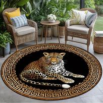Luxury Leopard Round Area Rug Greek Key Gold Graphic Large Carpet For Living Room Bedroom Decor Non-slip Animal Floor Mat Rugs 80cm x 80cm