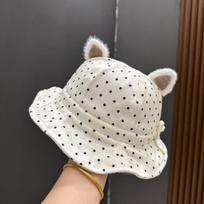 Flower Dot Bow Print Summer Infant Girl Fisherman Hat Cute Ears Baby Cotton Bucket Hat Toddler Outdoor Sunshade Basin Cap 44-48cm fit 6-24M