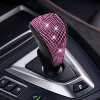 Shiny Car Gear Shift Knob Cover with Crystal Sparkle Rhinestones, Automatic Gear Shift Gear Cover for Women and Girls,  Interior Decoration Accessory 1pc rožinė