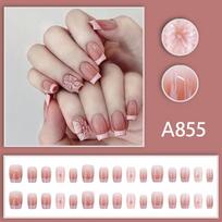 Pink French & Butterfly Press On Nails, Short Square Fake Nails, Nude Base with 3D Design Removable False Nail Tips United States