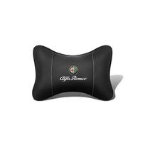 DMFWP1 1Pcs Pu Leather Car Neck Pillow Auto Emblem Headrest For Alfa Romeo Giulietta 159 Mito Giulia Stelvio 147 156 Tonale Brera Disco juoda