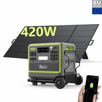 FOSSiBOT F2400 Portable Power Station+420W Solar Panel+trailer, Solar Generator 2048Wh LFP Battery 2400W, Camp/Voy/Home/Urge