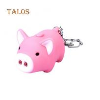 Cute Pig Style LED Light Sound Key Chain Keyring Car Bag Pendant Decoration Gift Suspension Trinket rožinė
