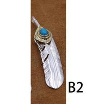 S925 Sterling Silver Jewelry Retro Thai Silver Korean Version of Men and Women Turquoise Feather Pendant Sweater Chain Pendant