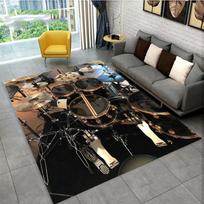 3D būgnų instrumentų kilimas, svetainė, miegamasis, sofa, durų kilimėlis, dekoratyvinis kilimas, būgnų garso izoliacija ir neslystantis grindų kilimėlis 40cm by 60cm gray