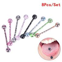 8 Pieces/Set Mixed Color Stainless Steel Ball Tongue Ring Body Piercing Jewelry gray