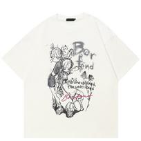 Streetwear Harajuku Grafiniai marškinėliai Medvilniniai marškinėliai Unisex Didelio dydžio Poriniai Marškinėliai Trumpomis Rankovėmis S balta