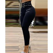 Women's Fashion O Ring Zipper Design High Waist Slim Fit Pencil Pants Solid Color Skinny Leggings Long Trousers Plus Size S-5XL XXXXXL juoda
