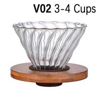 Kavos lašintuvas V60 Stiklinis piltuvėlis Lašelinis kavos virimo aparatas V01 V02 Filtras Skaidrus Daugkartinio naudojimo Pour Over Virimo puodelis su mediniu laikikliu H7070-V02(3-4 Cups)