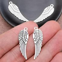 Angelo sparnų pakabukas, Bohemiško stiliaus papuošalų aksesuarai, Rankų darbo DIY papuošalų gamyba Apyrankės, Vėrinio, Auskarų aksesuarai 9*31mm 1pcs sidabras
