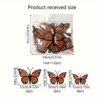 12pcs 3D Monarch Butterfly Wall Decals - PVC Plastic Butterflies for Home and Party Decor, Ideal for Weddings, Birthdays