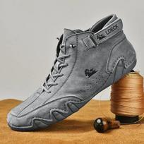Men Boots Winter with Fur Warm Handmade Ankle Boots Men Work Hot Sale Snow Shoes Men Split Leather Boots Casual  High Top Loafer 37 pilka spalva