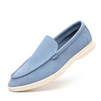 Vyriški britiško stiliaus PU odos loaferiai slip-on vairavimo batai vintažiniai minkštu padu patogūs kasdieniai mokasinai neslystantys madingi 39 dangaus mėlyna spalva