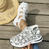 Women's Wide Width Cutout Flats, Velcro Strap Breathable Casual Shoes, Minimalist Style Slip-Ons for Women 36 balta