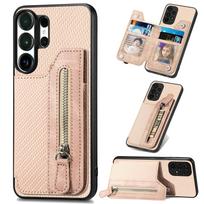 Verslo užtrauktukas Magnetinė odinė piniginė Kortelių dėklas Telefono dėklas Samsung S25 Ultra S24 Plus S23 A17 A07 stovas RFID apsauga Samsung Galaxy M36 smėlis
