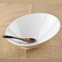 Creative Pure White Ceramic Multi-Purpose Bowl: Hot Pot, Salad, Soup, Pasta, Ramen, Slanted Rim Design. 7.5-inch Slanted Rim Bowl
