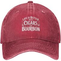 Life Is Better With Cigars And Bourbon Baseball Cap Vintage Washed Cotton Dad Hat Casual Adult Can Be Adjusted