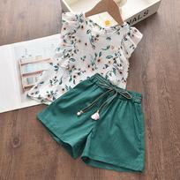 Bear Leader Kids Girl Clothes Fashion Sling Flower Bow Baby Girls Shirt + Stripe Shorts 2pcs Suit Children Clothing Sets 3T
