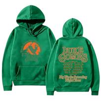 Briedžių turo hoodie Luke Combs turo 2026 Streetwear Dvišalis Retro grafinis spaudinys Džemperis Unisex Muzikos gerbėjo dovana Aukštosios gatvės hoodie XS tamsiai žalia spalva