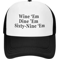 Wine Dine SixtyNine Print Trucker Hat Adjustable Polyester Casual Cap for Adults One Size