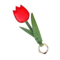 Multi-color Tulip Flower Keychain Exquisite Car Keyring Dopamine Floral Bag Pendant  Women raudona
