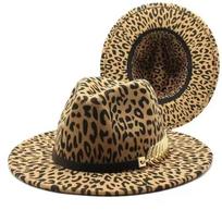 2025 m. žiemos leopardinės goth fedoros skrybėlės moterims madingos plokščiu plačiu kraštu Panama vilnos veltinio džiazinės fedoros skrybėlės vyrams viršutinė vestuvinė skrybėlė 56-58CM leopardo rašto spalva