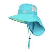 Saulės skrybėlaitė su kaklo apsauga jaunimui, berniukams ir mergaitėms, paplūdimio kepurės vaikams, safari skydelis, UPF 50 +, 54-58 cm, vasara, 8-15 metų One Size dangaus mėlyna spalva
