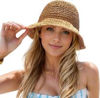 Floppy Big Beach Straw Hats for Women Foldable Summer Wide Brim Packable Sun Hat Womens Travel Straw Fedora Hat smėlis