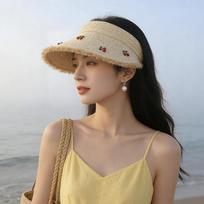 Dopamine Cherry Strawberry Sun Hat Beige Khaki Sunscreen Open-crown Straw Hat Breathable Headband-style Sunshade Cap Summer