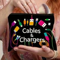 Black Tech Icon Cable Organizer Bag, Durable Foldable Travel Case for Power Banks & Cables juoda