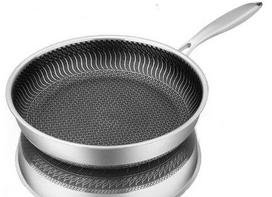 Whole Body Tri-Ply Stainless Steel Frying Pan 316 Stainless Steel Wok Pan Double-sided Honeycomb Skillet Suitable for All Stove (as the picture,26cm)