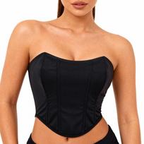 Moteriškas korsetas be petnešėlių, liekninantis juosmenį Bustier Tank Top Madingas trendi rankovių neturintis liemenė su kaulų konstrukcija figūros palaikymui XL juoda
