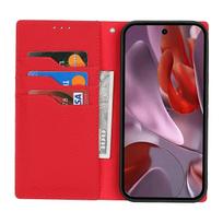 For Google Pixel 9a Wallet Case Genuine Cow Leather Phone Cover Litchi Texture - Red Red įvairiaspalvis