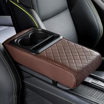 Car Center Console Height Increasing Armrest Cushion Multifunctional PU Leather Armrest Pad with Cup Holder kava