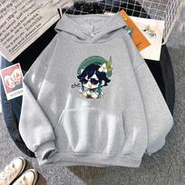 Anime Venti Hoodie Women Kawaii Genshin impact Hoodies FeUnisex Harajuku Unisexga Genshin Hoody Crew Neck Pullover Sweatshirt L gray