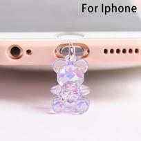 Telefono dulkių kamštis pakabukas kawaii akrilinis meškiukas lizdas apsauga nuo dulkių kamštis nuo dulkių dangtelis įkrovimo prievado kamštis telefonui For Iphone violetinė