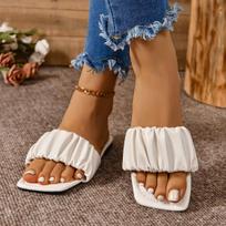 Fashion Summer Slippers for Women Pleated Flip Flops Flats New Korean Slippers Women Sandals Green Slip on Shoes Big Size 36-42 36 balta