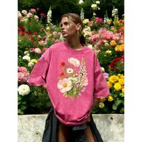 Beautiful Daisy Wind Chime Flower Print Washed T Shirt Women Casual Cotton T-Shirts Hip Hop Clothes Loose Short Sleeves S