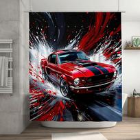 Speed Passion Raudonas Mustangas Dušo Užuolaida Vonios Kambariui - Vintažinio Automobilio Dizainas su Dinamišku Taškymo Efektu Atspari Vandeniui Patvari 90X180cm(35x70in)